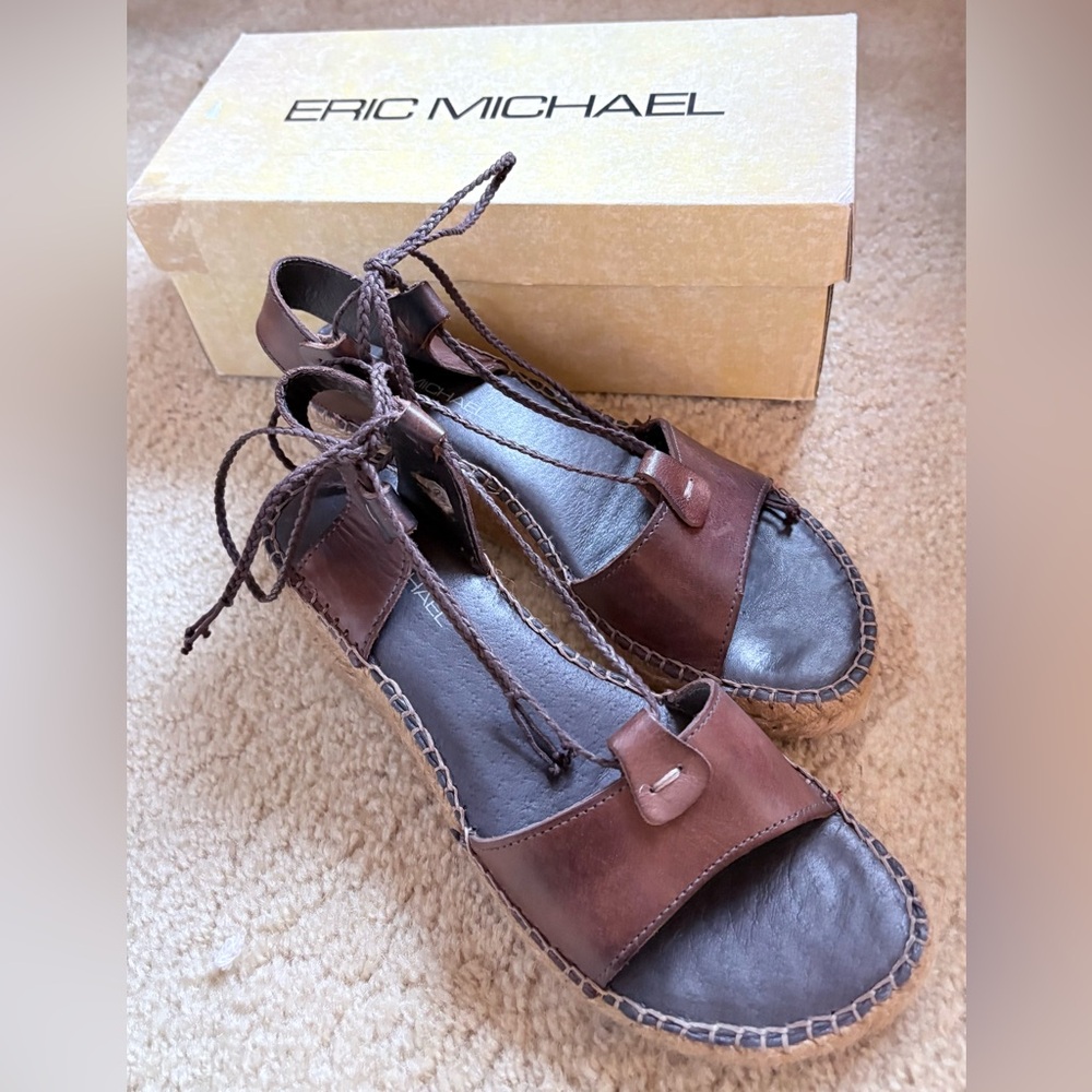 Eric Michael Leather Espadrille Wedge Sandals l 7.5